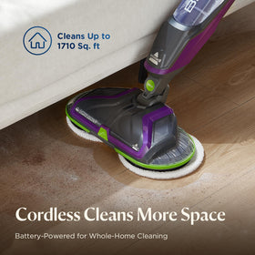 Bissell SpinWave battery view showing long-lasting cordless power for all rooms.