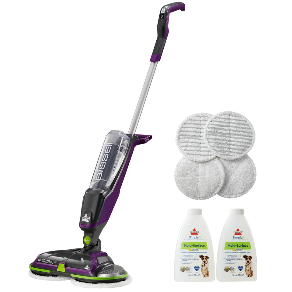 Bissell SpinWave cordless PET spin mop front view for easy, cord-free floor cleaning.