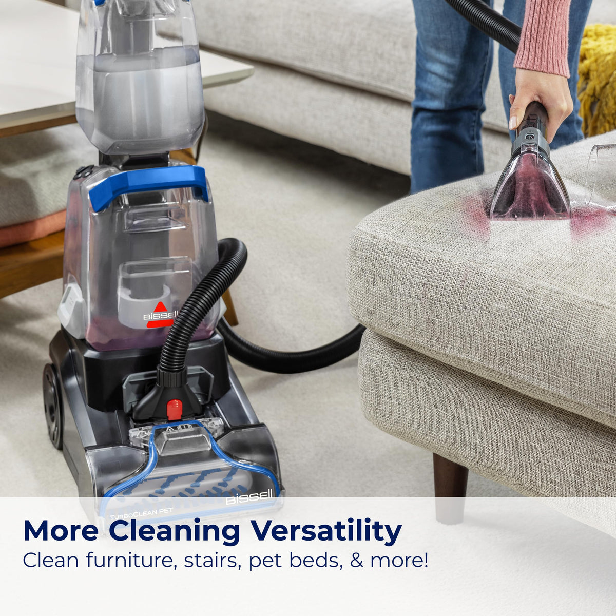 Bissell TurboClean Pet 4-Row DeepReach PowerBrush cleaning embedded dirt.