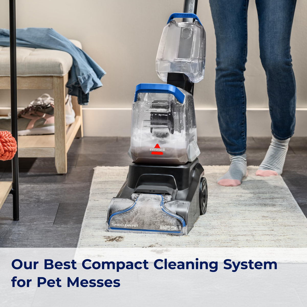 Bissell TurboClean Pet handle maneuver for tight spaces.
