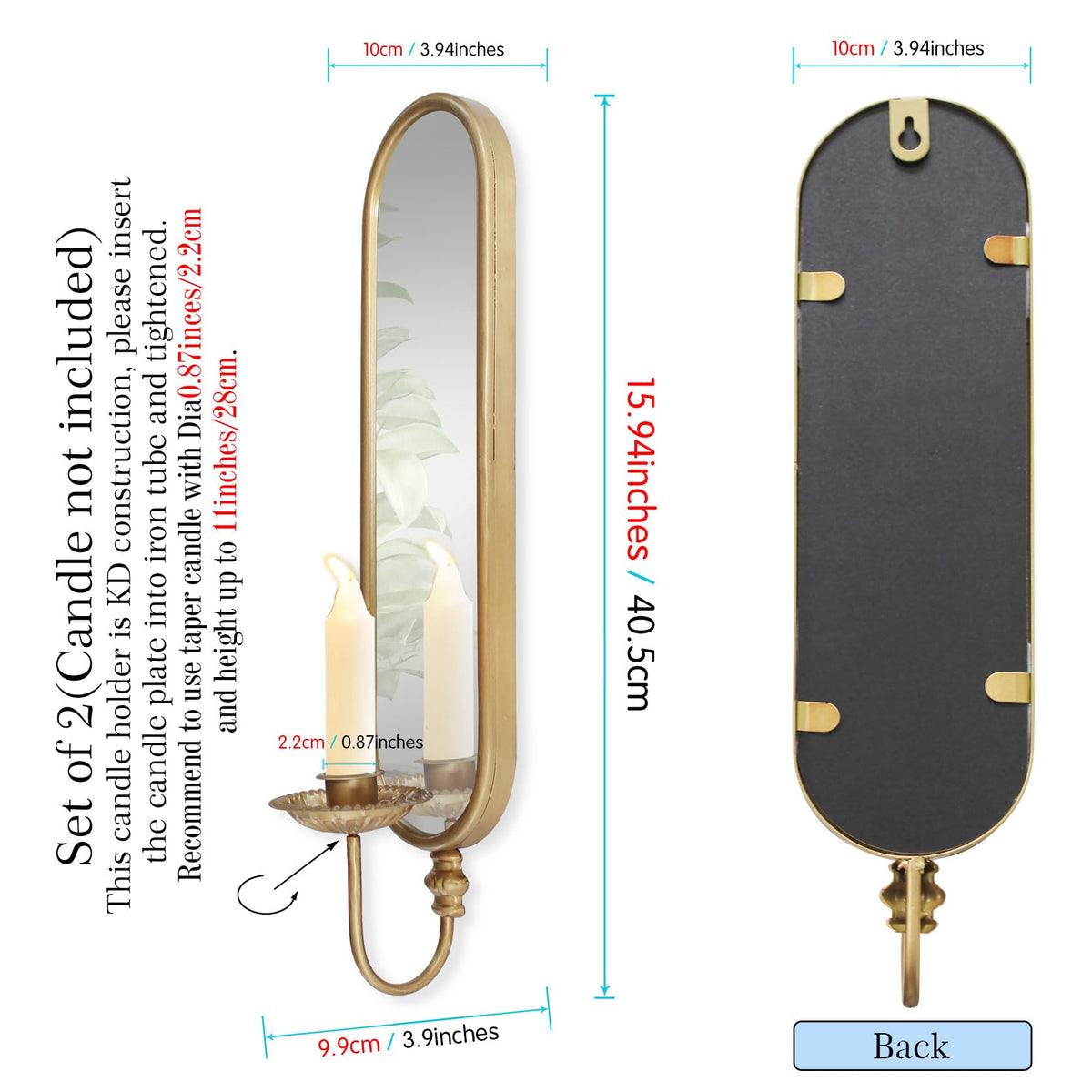 BITALYE mirror accent enhances space perception while supporting tapered candles securely.