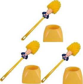 Bivpreom Trump toilet brush 3pc set with holder, tidy bathroom with humor.