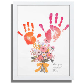 Bixinyo Flower Bouquet Handprint Kit card closeup, a personalized family keepsake.