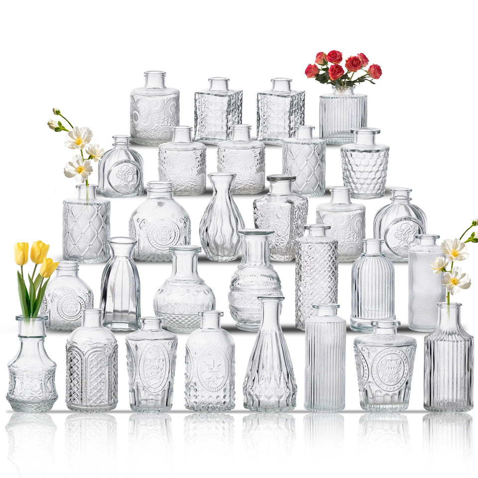 BJONKZ glass bud vase set with varied patterns creates eye-catching centerpieces
