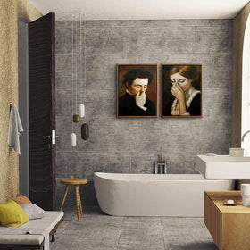 BJVJKSU framed bathroom wall art featuring a man nose-pinching, blends humor with retro style