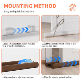 BKSAI door draft stopper on wood floor reduces cold air flow.