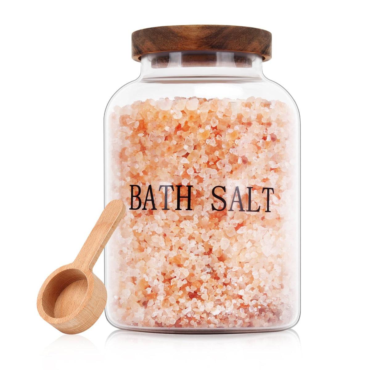 BKYFPQ 74 oz glass bath salt jar with lid on display, easy dispensing and stylish storage.