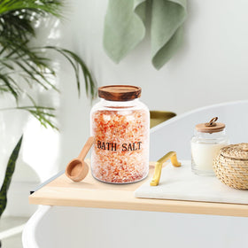 BKYFPQ glass texture close-up highlights durable, moisture-free storage for bath essentials.