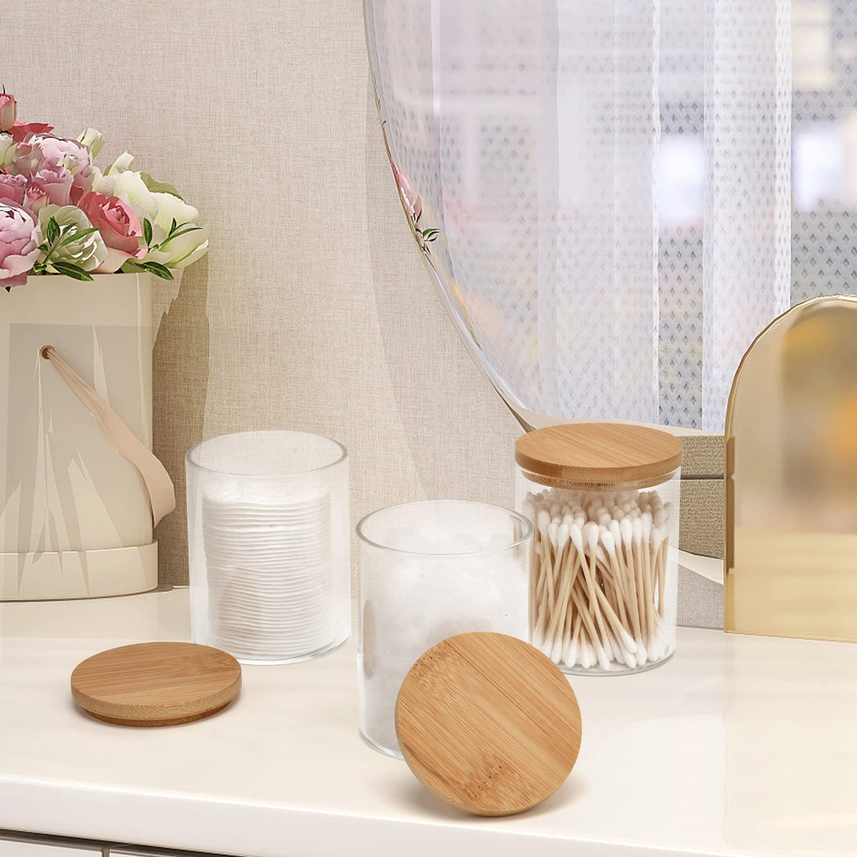 BKYFPQ vanity organizer stores floss picks for easy reach.