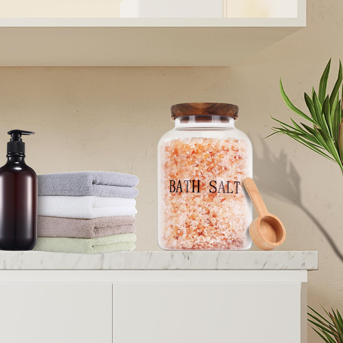 BKYFPQ jar in kitchen or bathroom illustrates versatile storage for dry goods and bath salts.