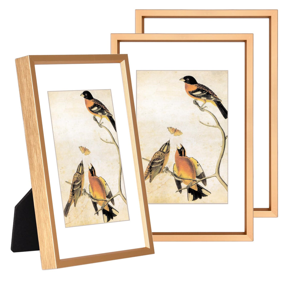 BKABOT 3-pack gold metal picture frames showing elegant wall and table display