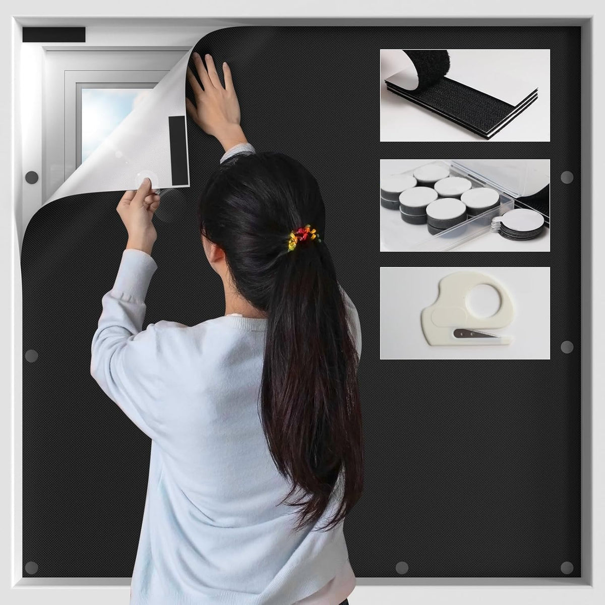 BKSAI blackout window cover with magnetic attachment for quick, no-drill installation.