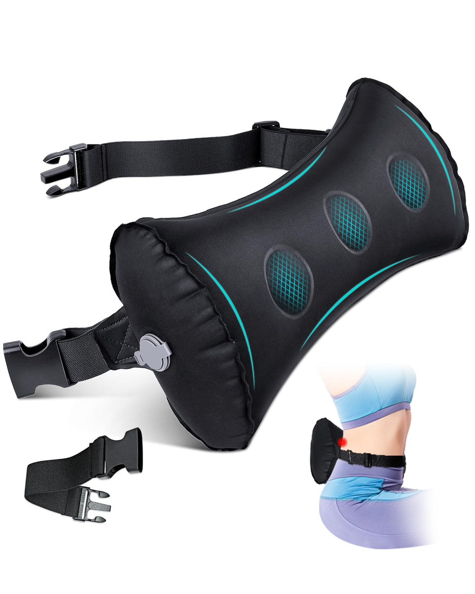 BLABOK inflatable lumbar pillow for travel use supports posture during long flights