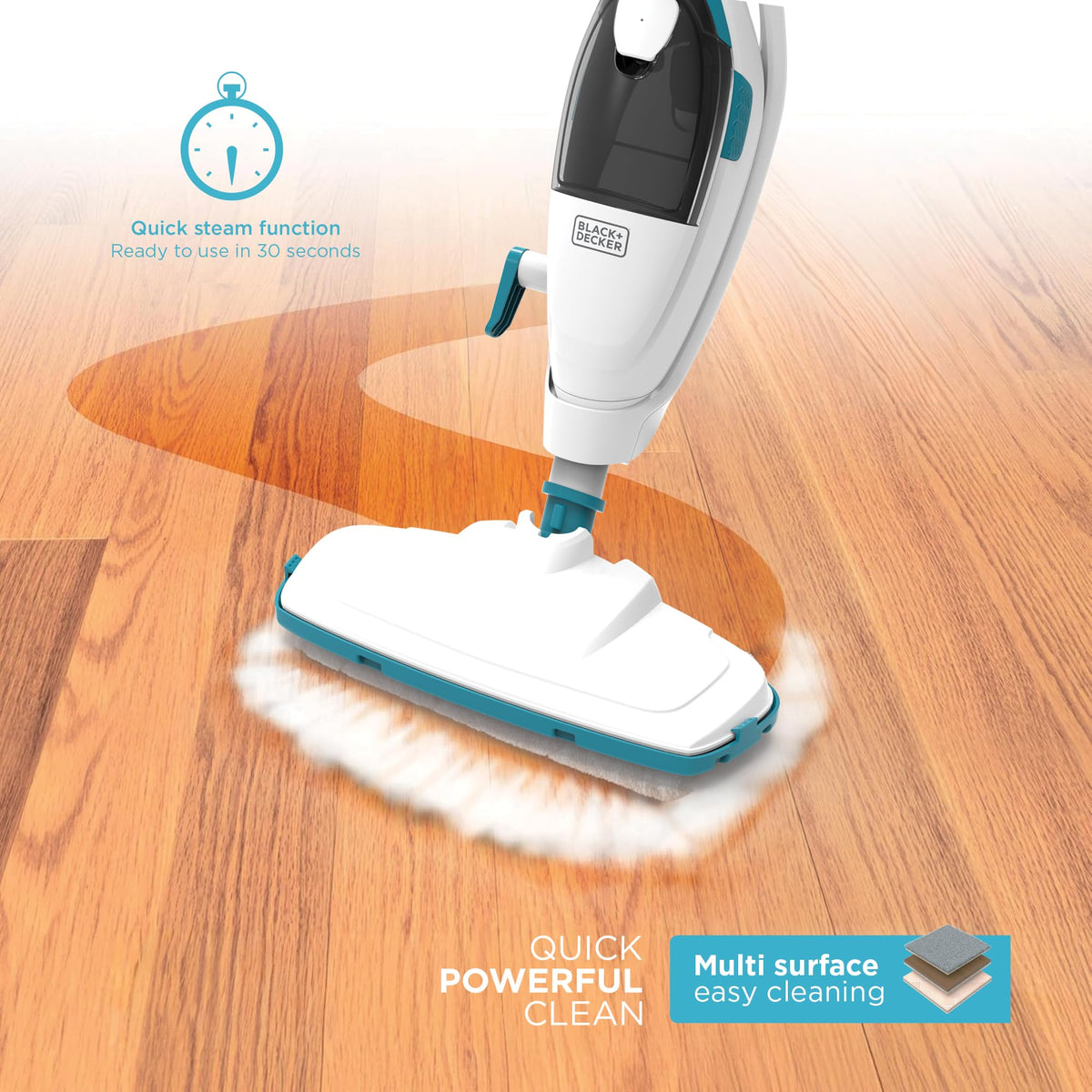 BLACK+DECKER 180-degree swivel head enables easy maneuvering around furniture.