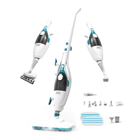 BLACK+DECKER 2-in-1 steam mop on floor cleaning sealed surfaces efficiently.