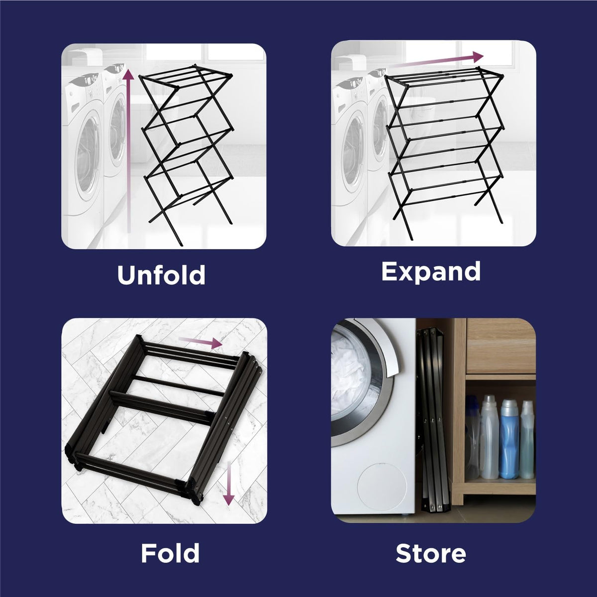 Black+Decker fully expanded rack provides ample drying area.