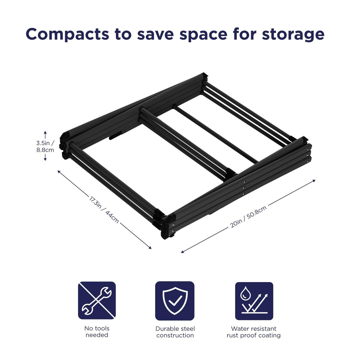 Black+Decker open-frame rack demonstrates multiple drying levels.