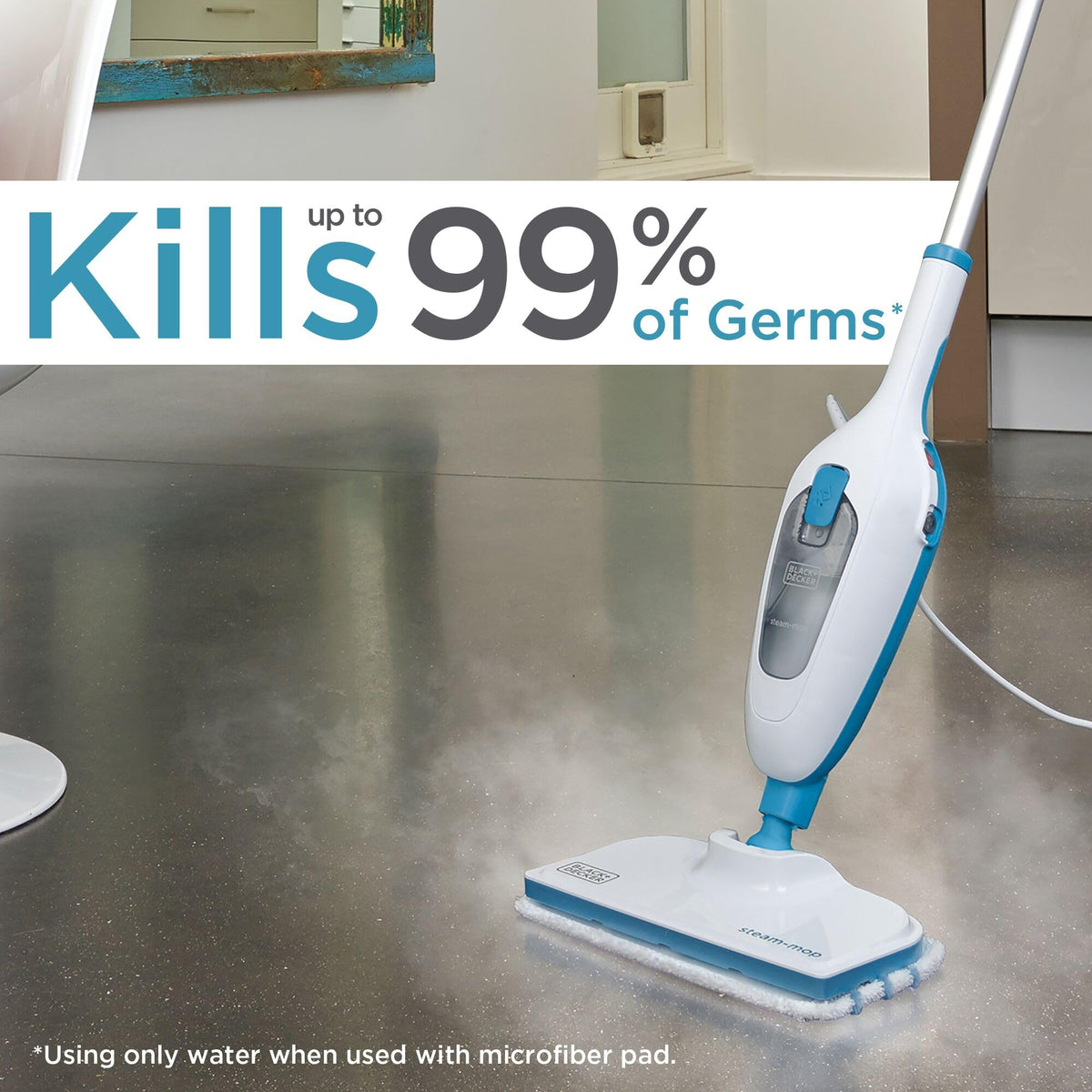 BLACK+DECKER Steam Mop safe on sealed surfaces like hardwood, tile, and laminate