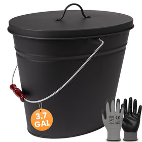 BLACK OAK Vesuvio ash bucket with oval lid for secure ash transport.