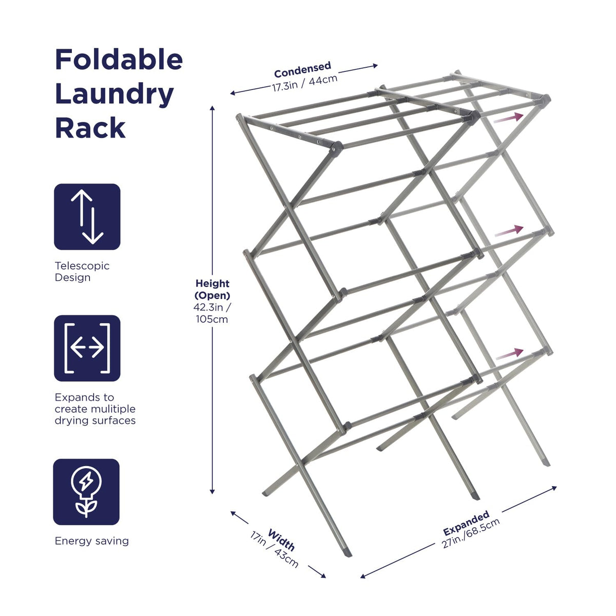 Black+Decker 3-tier drying rack collapsed flat, saving space.