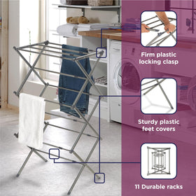 Black+Decker 3-tier drying rack fully expanded with ample drying area.
