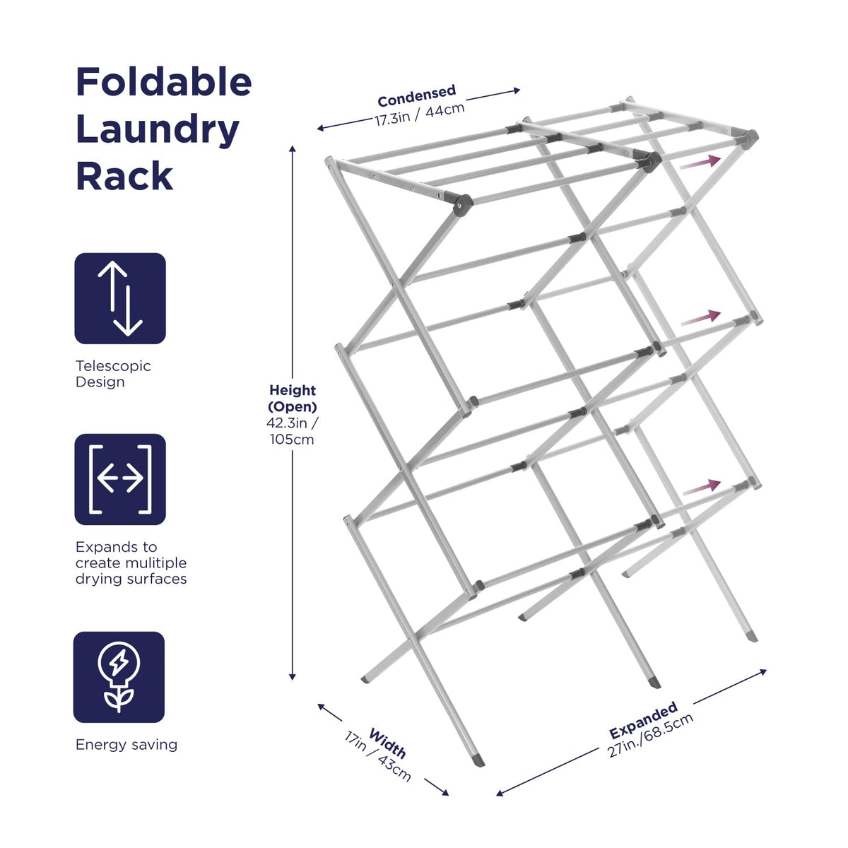 Black+Decker 3-tier expandable drying rack folded for compact storage and easy stowing.