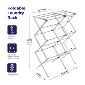 Black+Decker 3-tier expandable drying rack folded for compact storage and easy stowing.