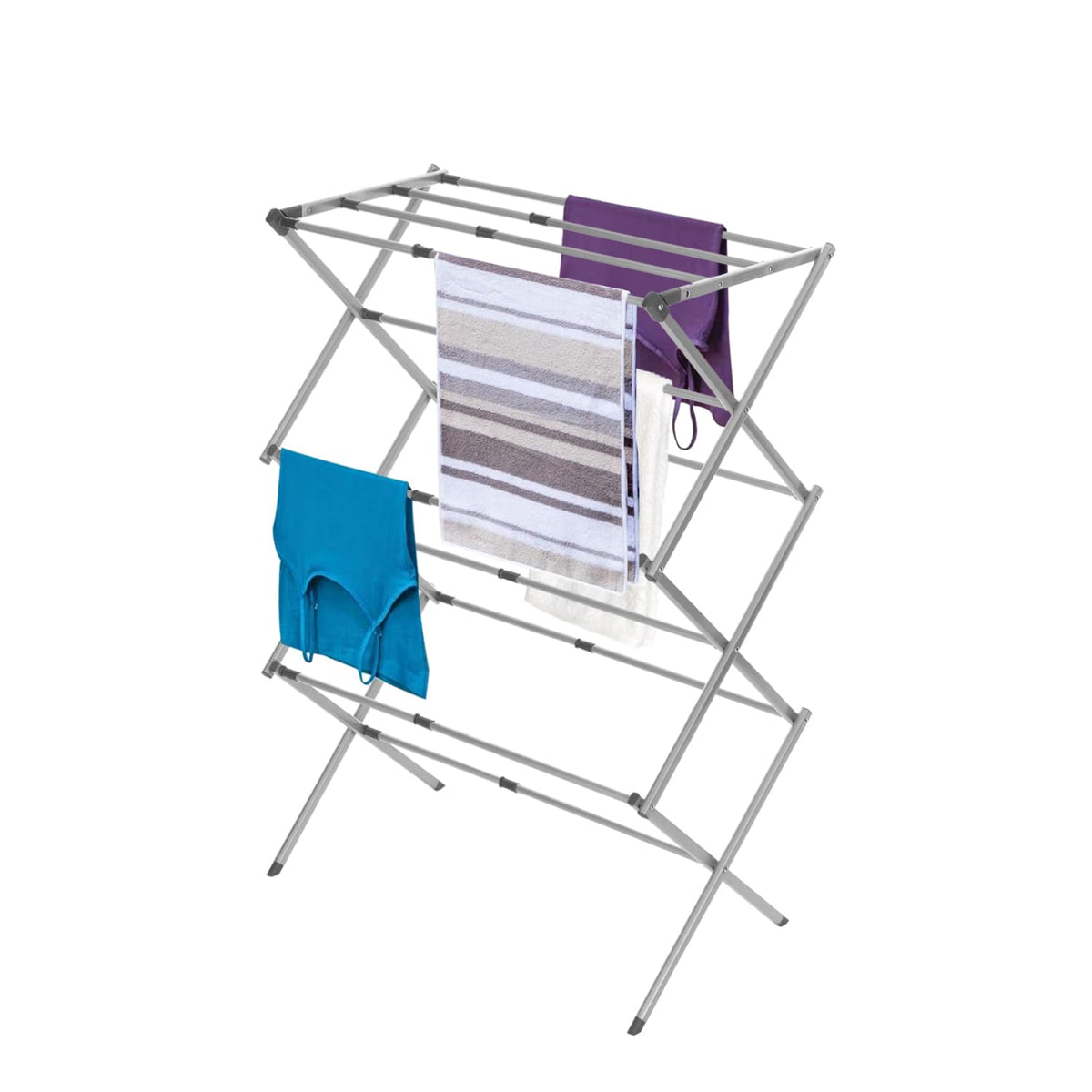 Black+Decker 3-tier expandable drying rack front-angle view for space-saving laundry.