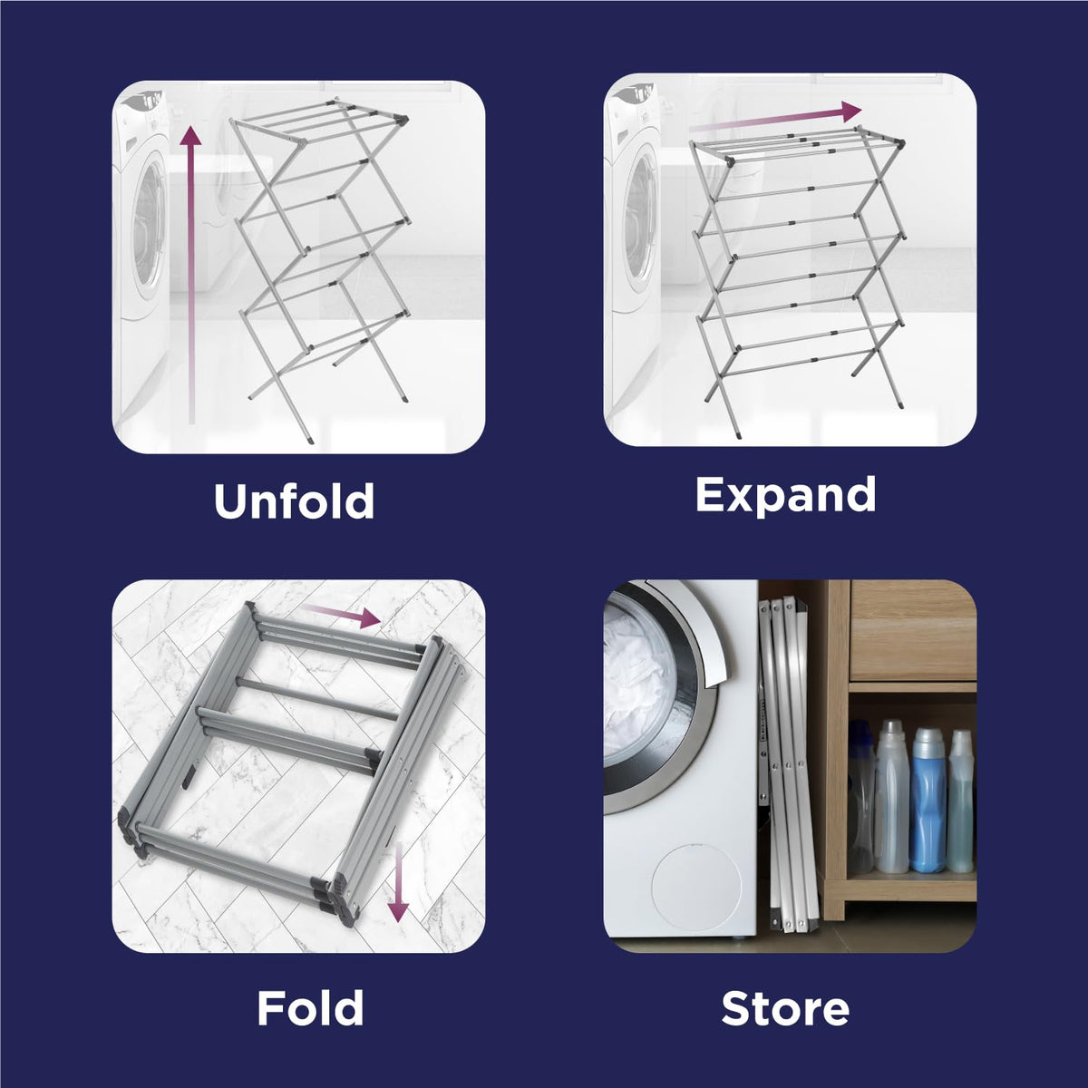 Black+Decker 3-tier expandable drying rack loading multiple garments efficiently.