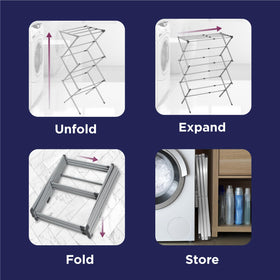 Black+Decker 3-tier expandable drying rack loading multiple garments efficiently.