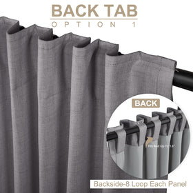 Close-up of 100% Blackout Shield dark gray linen fabric with blackout coating.