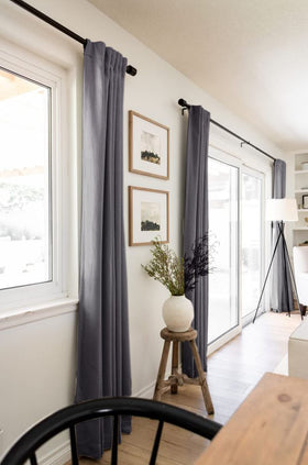 Thermal-insulated 100% Blackout Shield curtains highlighting dense weave and blackout layer.