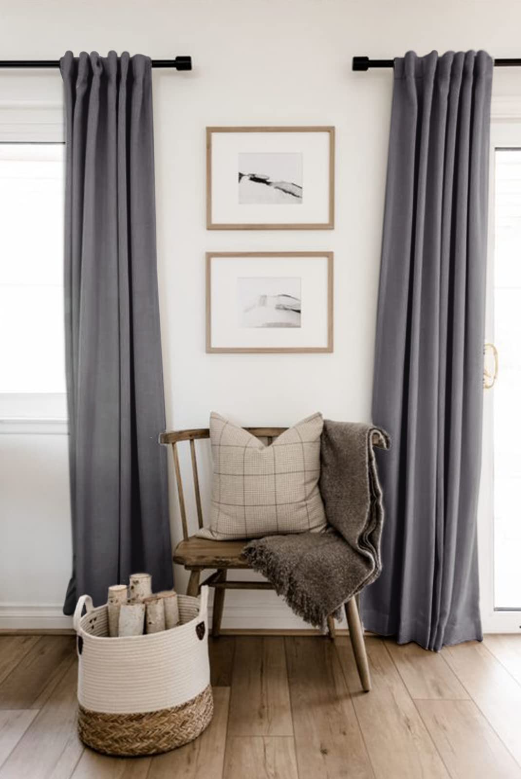 Two-panel 50x84 packaging for 100% Blackout Shield linen curtains.