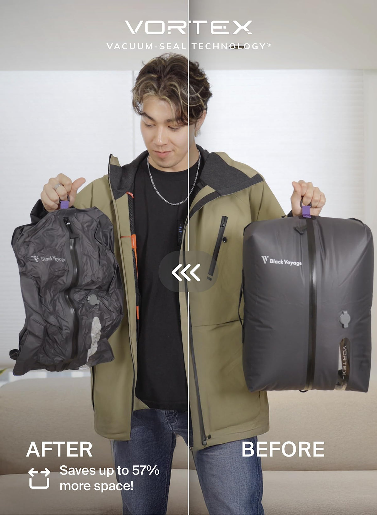BlackVoyage vacuum bag’s cube design helps maximize luggage space.