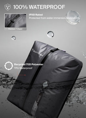 BlackVoyage bags feature a hanging system for easy access in tight spaces.