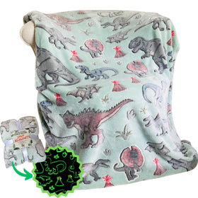 Blanket Buddies dinosaur throw glow-dark showcases glowing details for nighttime coziness.