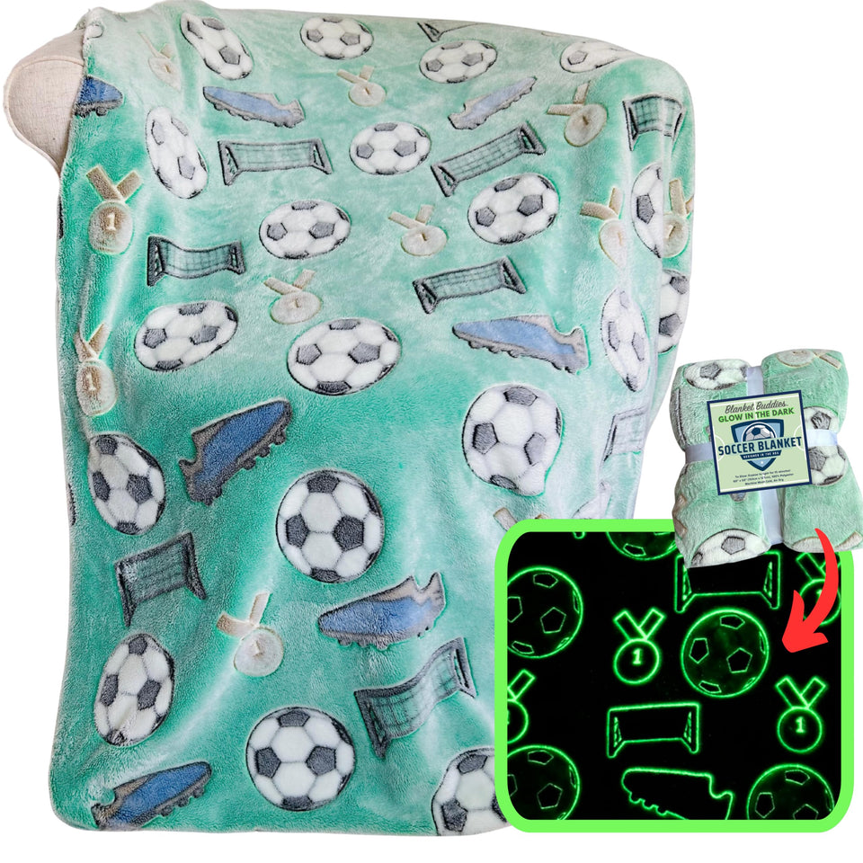 Blanket Buddies glow soccer ball blanket glows in dark for bedtime fun