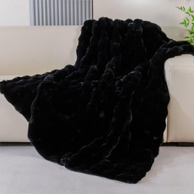 BlanketSolution fluffy furry black throw front view highlights plush texture for cozy lounging