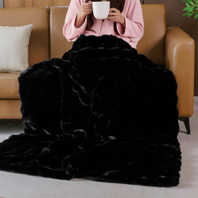 BlanketSolution fluffy furry black throw side view demonstrates double-sided warmth and softness