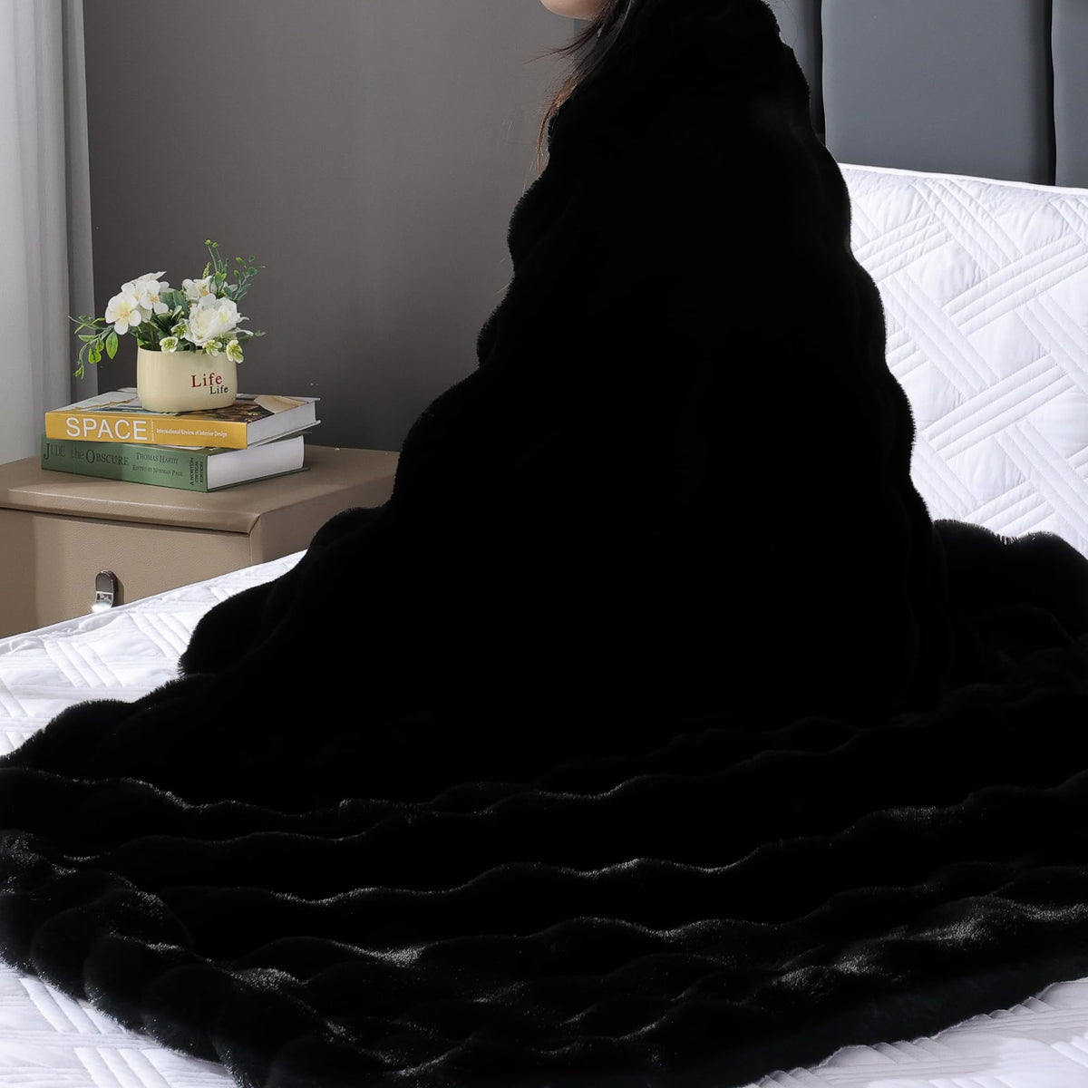 BlanketSolution fluffy furry black throw wash care tips indicate easy maintenance