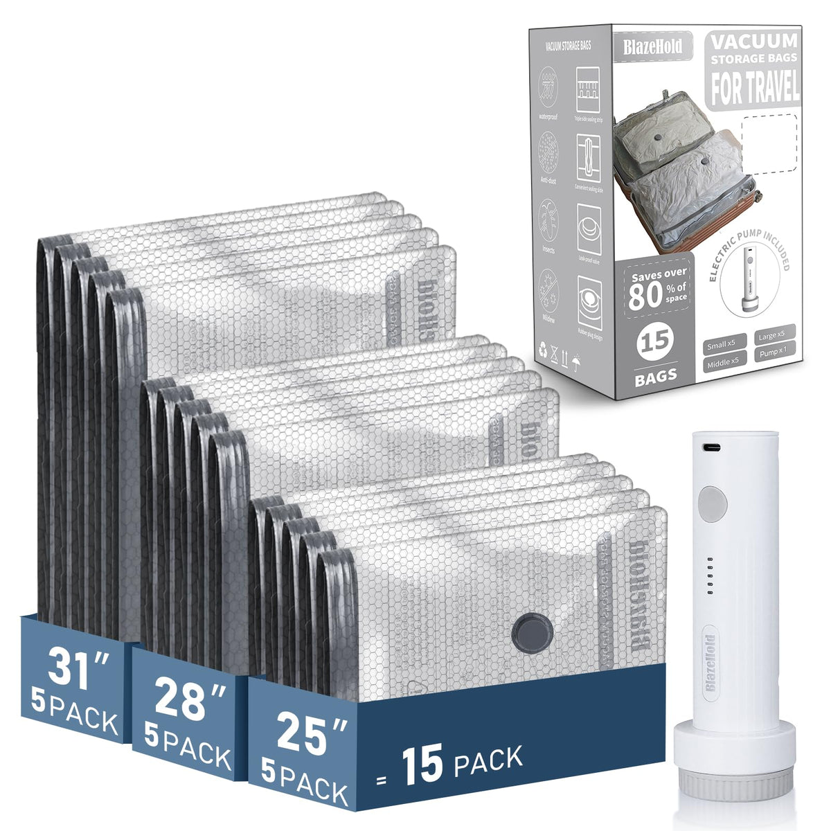 BlazeHold travel vacuum bags packaging for organized packing on the go