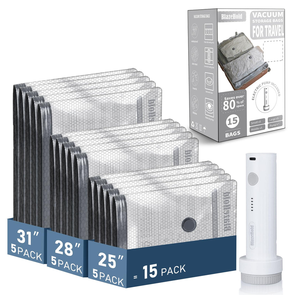 BlazeHold travel vacuum bags packaging for organized packing on the go