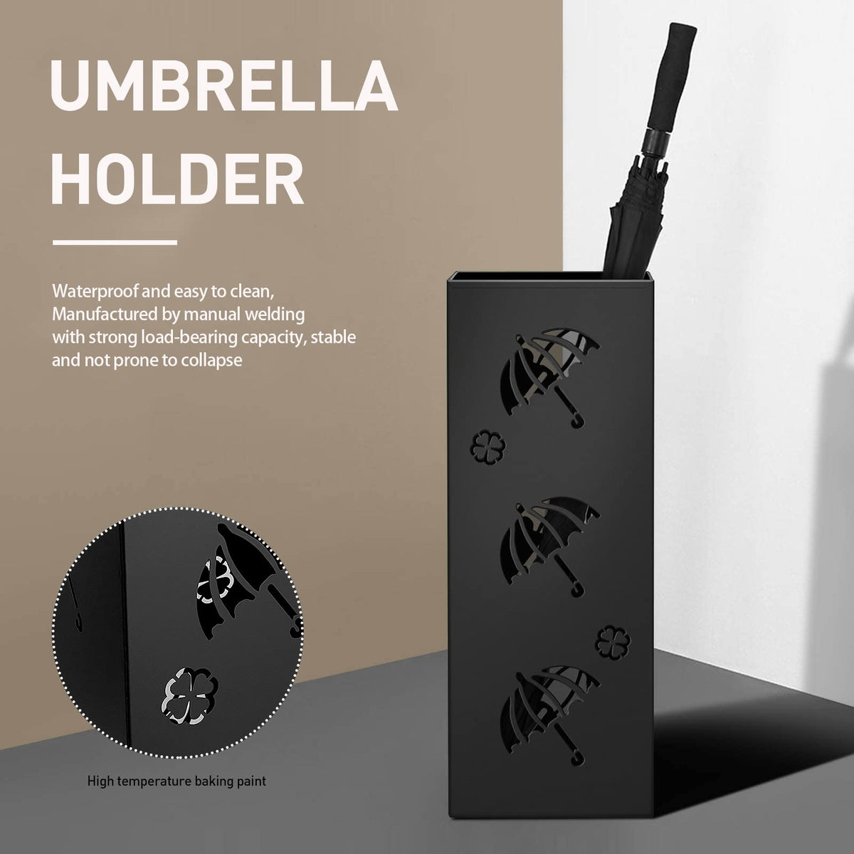 BLELEYLL umbrella stand base detail emphasizes weight and stability for high-traffic areas.