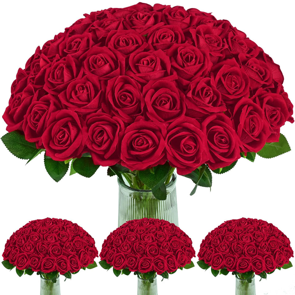 BLEUM CADE velvet red roses set of 100 for lasting romantic décor