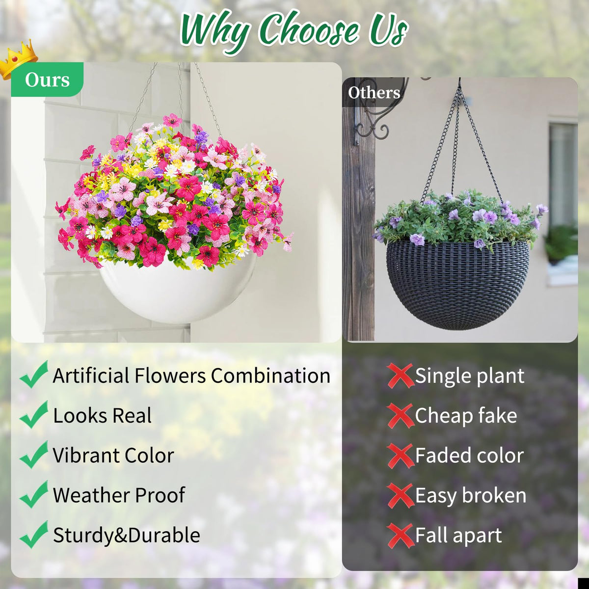 BLEUM CADE outdoor flowers: weatherproof faux blooms resist rain and fading.