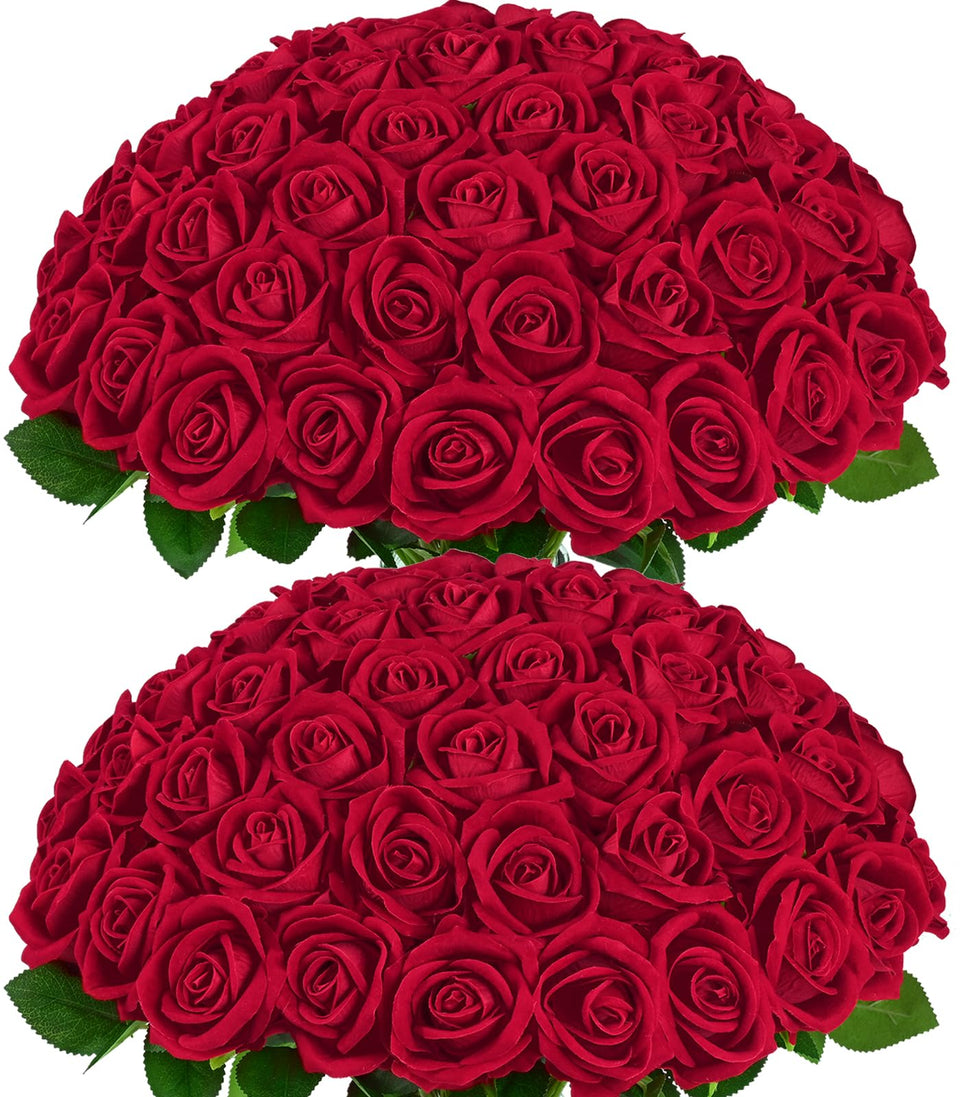 BLEUM CADE 50 roses bouquet with real touch velvet petals for romantic decor