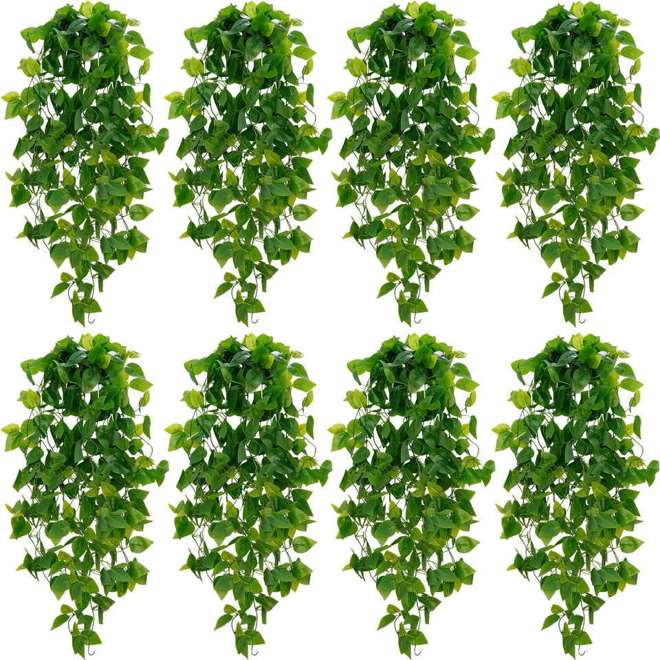 BLEUM CADE fake pothos hanging vines add year-round greenery to walls.