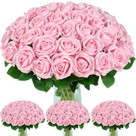 BLEUM CADE pink rose bouquet with real-touch velvet petals for long-lasting decor.