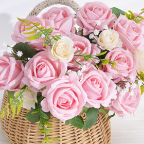 BLEUM CADE pink rose bouquet with 20-inch bendable stems for quick setup.