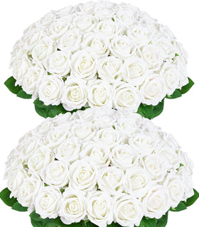 BLEUM CADE white velvet roses with 50 stems for long-lasting romantic decor
